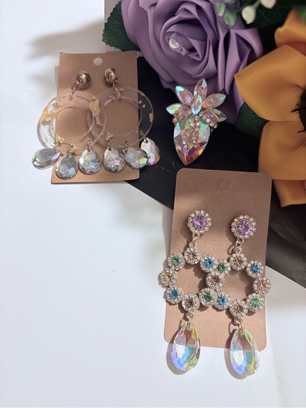 Set-Evening-2 Stud Earrings-1 stretch ring- Ariol Jewelry